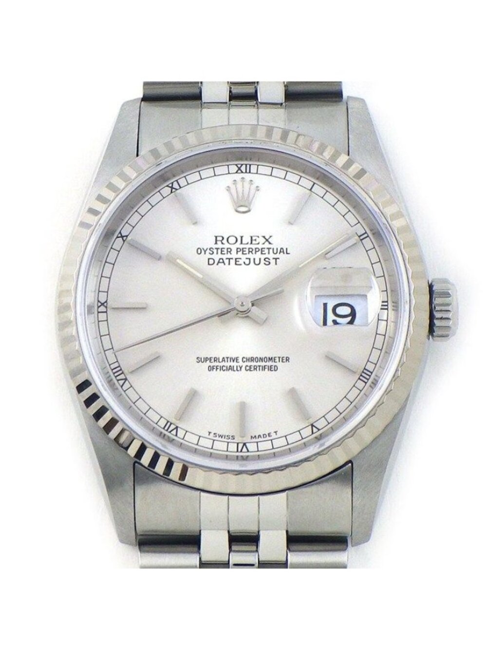 Rolex Watch Datejust Silver Dial Date 18k White Gold SS Automatic